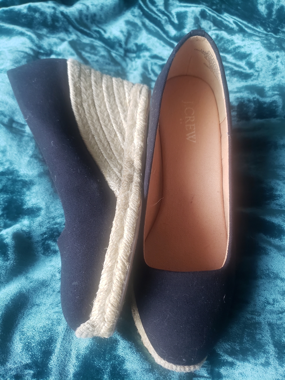 J. Crew Black Canvas Espadrille Wedge Size 7
